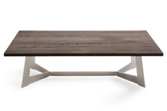 HomeRoots 16" Dark Aged Oak Wood  Veneer  And Steel Coffee Table