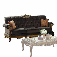 HomeRoots 41" X 94" X 40" Charcoal Fabric Antique Gold Upholstery Wood Legbase Sofa W2 Pillows