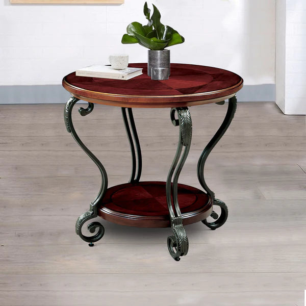 Benzara May End Table Transitional Style, Brown Cherry Finish