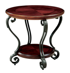 Benzara May End Table Transitional Style, Brown Cherry Finish