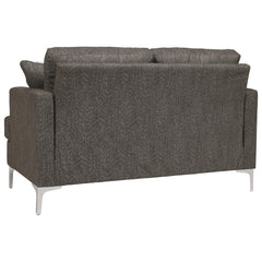 Benzara Fabric Upholstered Loveseat with Metal Bracket Legs and Track Armrests, Gray