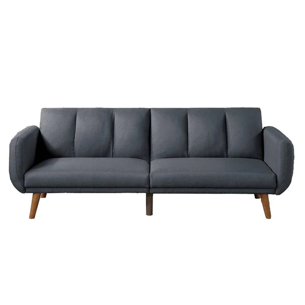 Benzara Adjustable Upholstered Sofa with Track Armrests and Angled Legs, Light Gray