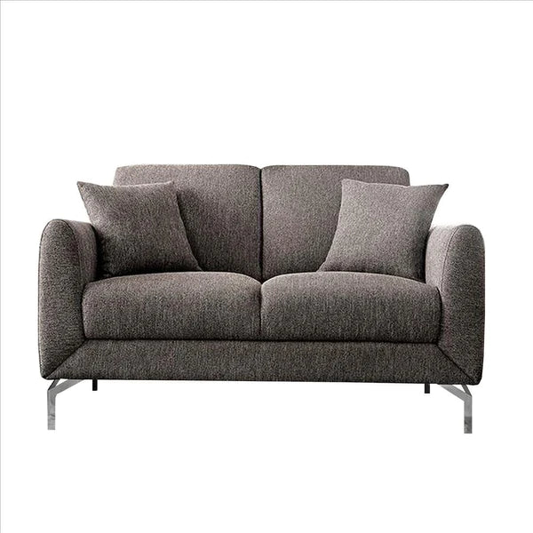 Benzara 54 Inches Loveseat with Fabric Padded Seat and Metal Legs, Gray